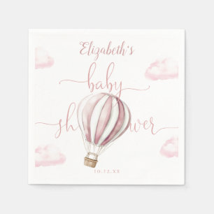 Åh Baby Rosa Varm Luft Ballong Flicka Baby Shower Pappersservett
