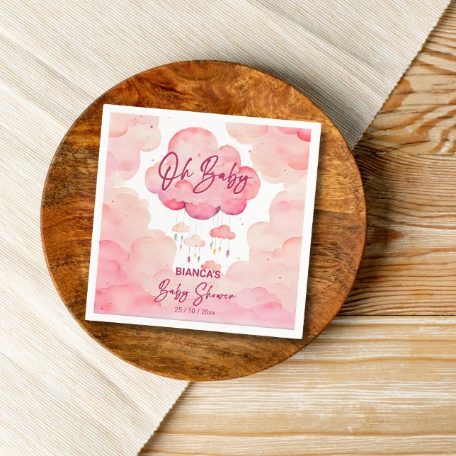 Åh baby rosa whimsisisical Molndusch-mall för baby Pappersservett (Oh baby pink whimsical cloud baby shower template napkins personalized baby shower tableware decor)