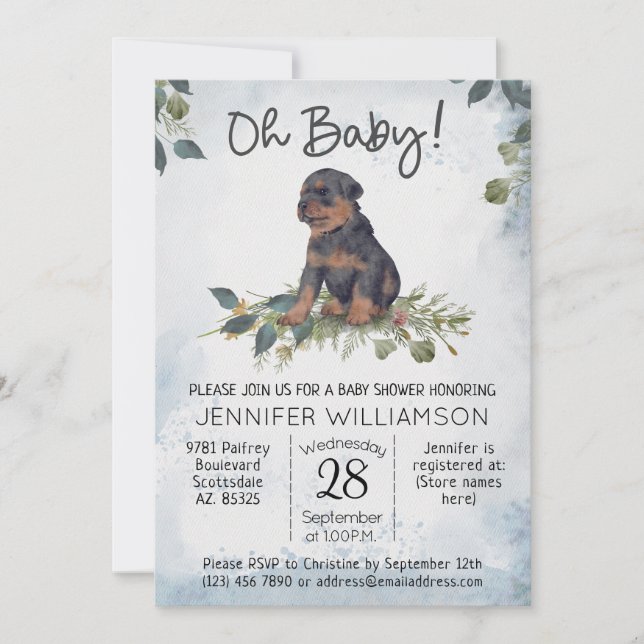 Åh Baby! Rottweiler Puppy Hund Baby Shower Inbjudningar (Framsida)