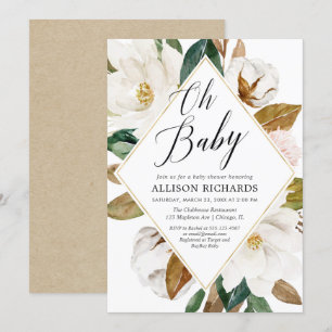 Åh baby rustic blomster magnolia flicka baby showe inbjudningar