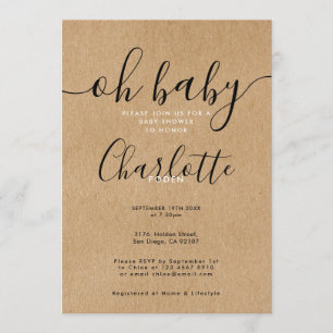 Åh Baby Rustic Kraft Baby Shower / Sprinkle Inbjudningar