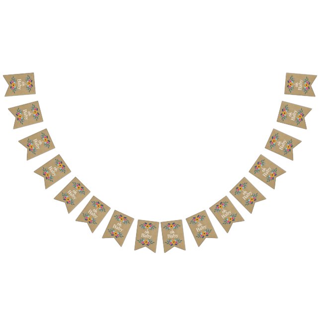 Åh Baby! Rustic Kraft Blommigt Wand Baby Shower Vimplar (Alla)