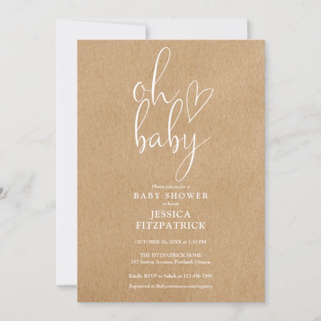 Åh Baby Rustic Kraft Boho alla i en babyskabb Inbjudningar (Framsida)