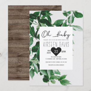 Åh Baby Rustic Land Wood Greenery Baby Shower Inbjudningar