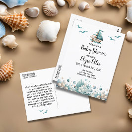 "Åh, Baby" Rustic Nautical Blue Shower Vykort