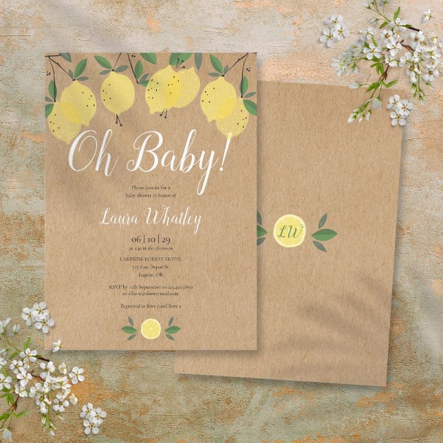 Åh Baby Rustik Boho Citroner Baby Shower Inbjudningar (Oh Baby Rustic Boho Lemons Baby Shower Invitation)