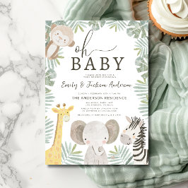 Åh Baby Safari Animal Boy's Par Baby Shower Inbjudningar