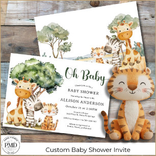Åh Baby Safari Djur Könsneutrala Bebis Shower Inbjudningar