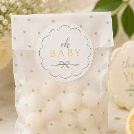 Åh Baby Sage Bow Baby Shower Runt Klistermärke