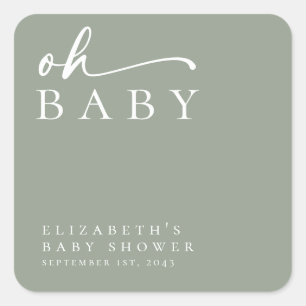 Åh Baby Sage Grönt minimalist Baby Shower Fyrkantigt Klistermärke