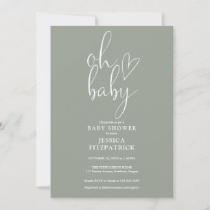 Åh baby, sagegrön könsneutral baby shower inbjudningar