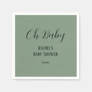 Åh Baby Sagegrön Skrift Söt Modern Baby Shower Pappersservett