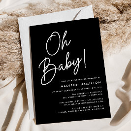Åh Baby Script Black Minimalist Baby Shower Inbjudningar