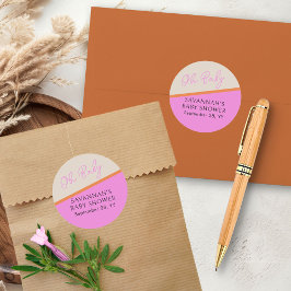 Åh Baby Script Ljus rosa och orange trefärgad Runt Klistermärke