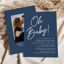 Åh Baby Script Marinblå Foto Babyfirande
