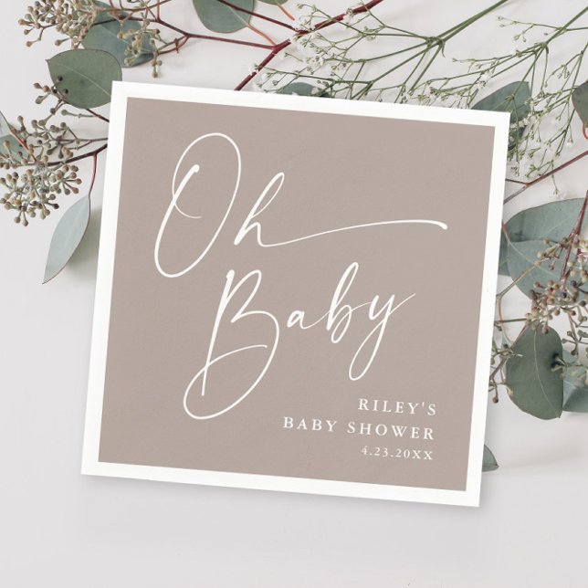 Åh Baby Script Modern Neutral Baby Shower Pappersservett (Skapare uppladdad)