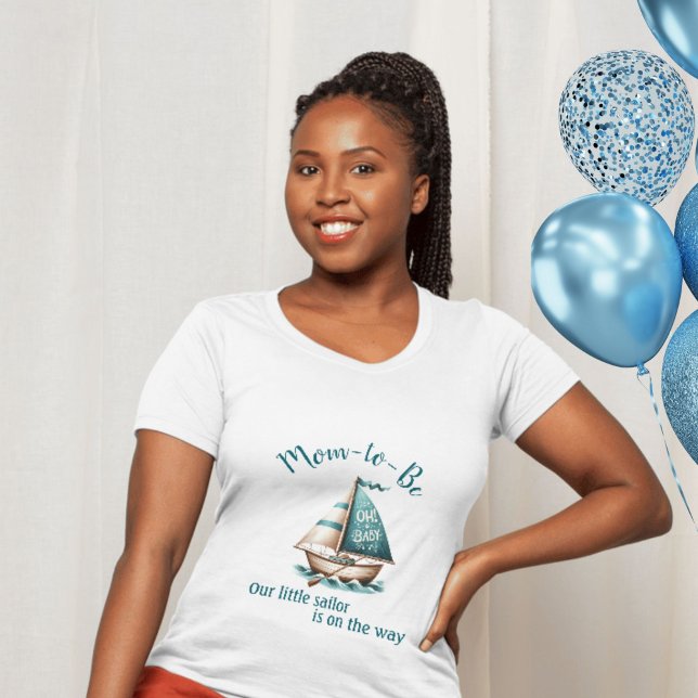"Åh, Baby" Segelbåt Mamma-to-be T-Shirt Blue Desig ("Oh, Baby" Mom-to-Be Little Sailor Baby Shower T-Shirt)