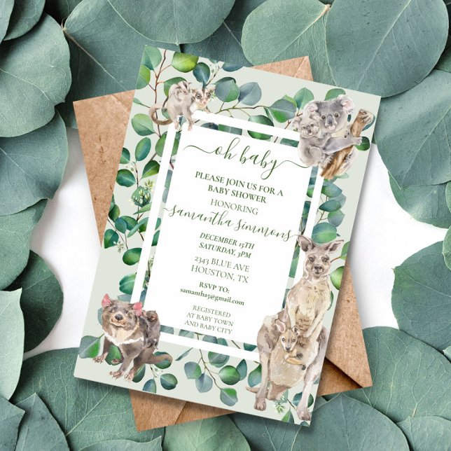 Åh Baby Shower Australiensiska Vilda Djur Inbjudningar (Skapare uppladdad)