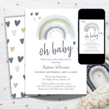 Åh Baby Shower Blå Boho Regnbåge Inbjudan