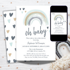 Åh Baby Shower Blue Boho Rainbow-inbjudan Inbjudningar