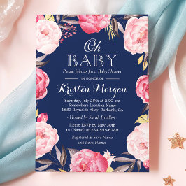 Åh Baby Shower botanique Blommigt Wandean Navy Blu Inbjudningar