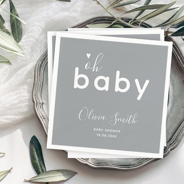 Åh Baby Shower Grå Pappersservett (Skapare uppladdad)