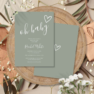 Åh Baby Shower Hjärta Sage Grön Minimalistisk Inbjudningar
