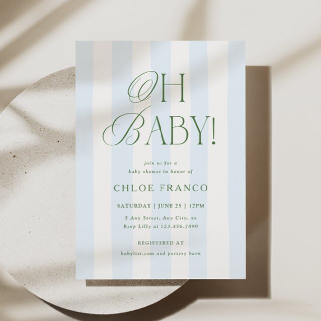 Åh baby shower inbjudan Klassiska Preppy-ränder (Skapare uppladdad)