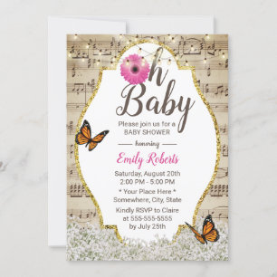 Åh Baby Shower Rustic Baby's Bandeand Blommigt Mus Inbjudningar