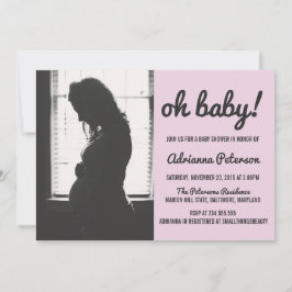 Åh Baby Simple Rosa Baby Shower Foto Chevron Inbjudningar