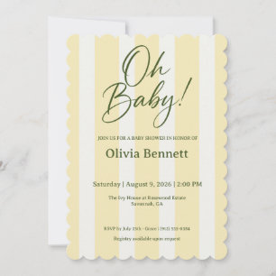 Åh Baby Smör Gul Rand Baby Shower Inbjudningar