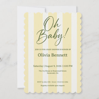 Åh Baby Smör Gul Rand Baby Shower Inbjudningar