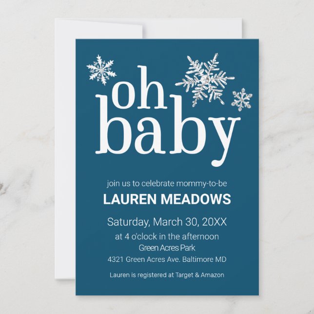 Åh Baby Snöflinga Vinter Baby Shower Inbjudan (Framsida)