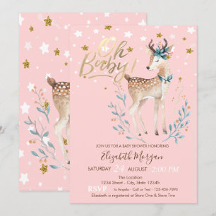 Åh Baby Söt Baby Hjort Stjärnor Baby Shower Inbjudningar
