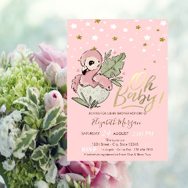 Åh Baby Söt Baby Rosa Flamingo Stjärnor Baby Showe Inbjudningar