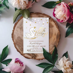 Åh Baby Söt Baby Svan Stjärnor Baby Shower Inbjudningar