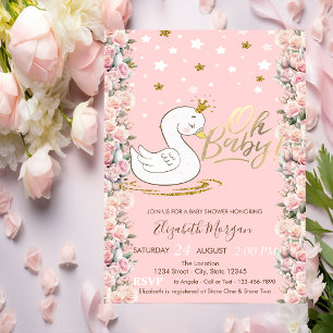 Åh Baby Söt Baby Svankrona Rosor Barnkalas Inbjudningar