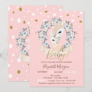 Åh Baby Söt Babyhjort  Guldstjärnor Baby Shower Inbjudningar