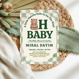 Åh Baby Söt Björn Vattenfärg Matcha Bebisdopp Inbjudningar