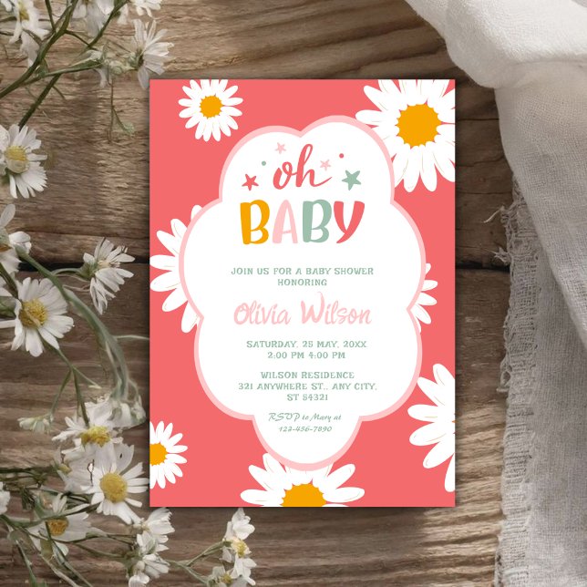 Åh Baby Söt Blommig Tusensköns Flicka Bebis Kalas Inbjudningar (Skapare uppladdad)