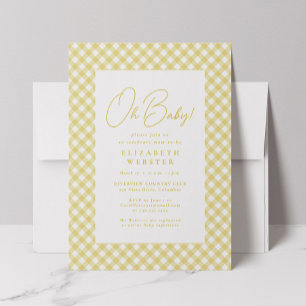 Åh baby söt gul gingham neutral baby shower inbjudningar