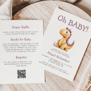 Åh Baby Söt Orange Lila Dinosaurie QR Babyfirande Inbjudningar