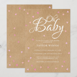 Åh Baby Söt Rosa Hearts Baby Shower Rustic Boho Inbjudningar