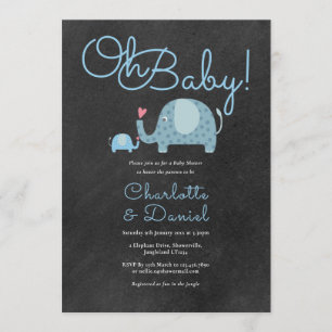 Åh Baby Söta Elefanter Par Baby Shower Inbjudningar