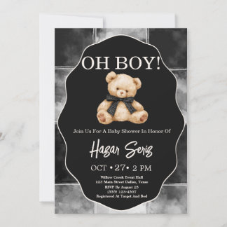 Åh Baby Teddybjörn Svart Och Vit Baby Shower Inbjudningar