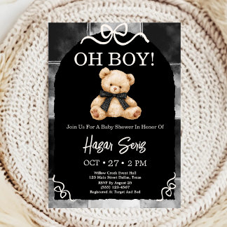 Åh Baby Teddybjörn Svart Och Vit Baby Shower Inbjudningar