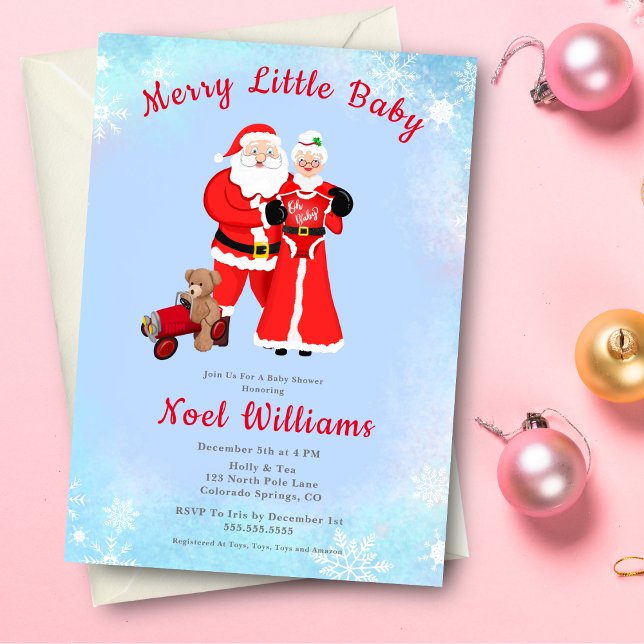 Åh Baby Tomte & Tomtemor Baby Shower Inbjudningar (Amplify the joy of your baby shower with Santa & Mrs. Claus-themed invitations, sparking delight.)