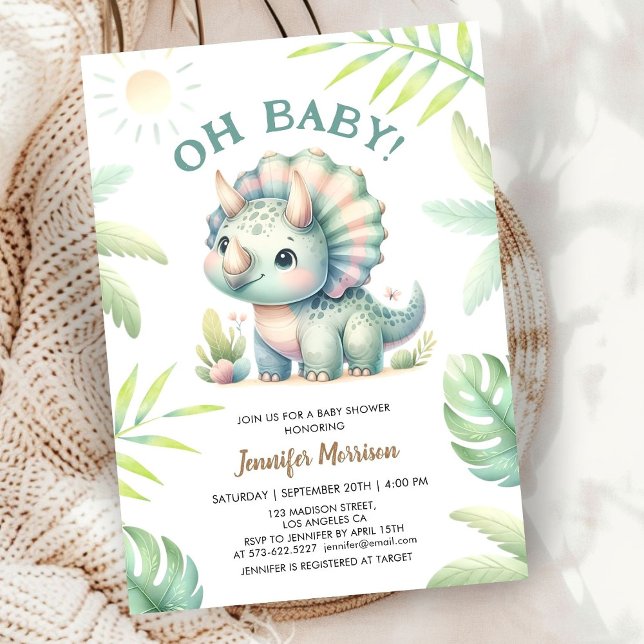 Åh Baby! Triceratops Dinosaur Baby Shower Inbjudningar (Skapare uppladdad)