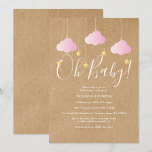 Åh Baby Twinkle Twinkle Baby Shower Rosa Rustik Inbjudningar