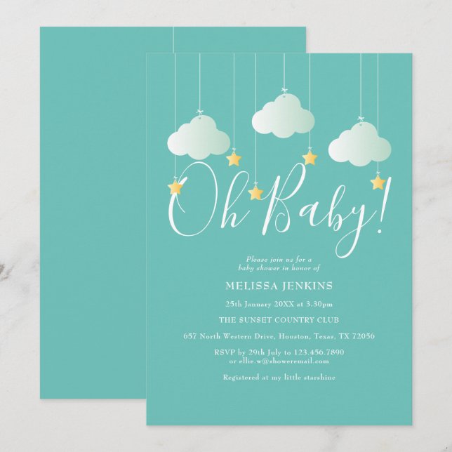 Åh Baby Twinkle Twinkle Baby Shower / Sprinkle Inbjudningar (Fram/baksida)